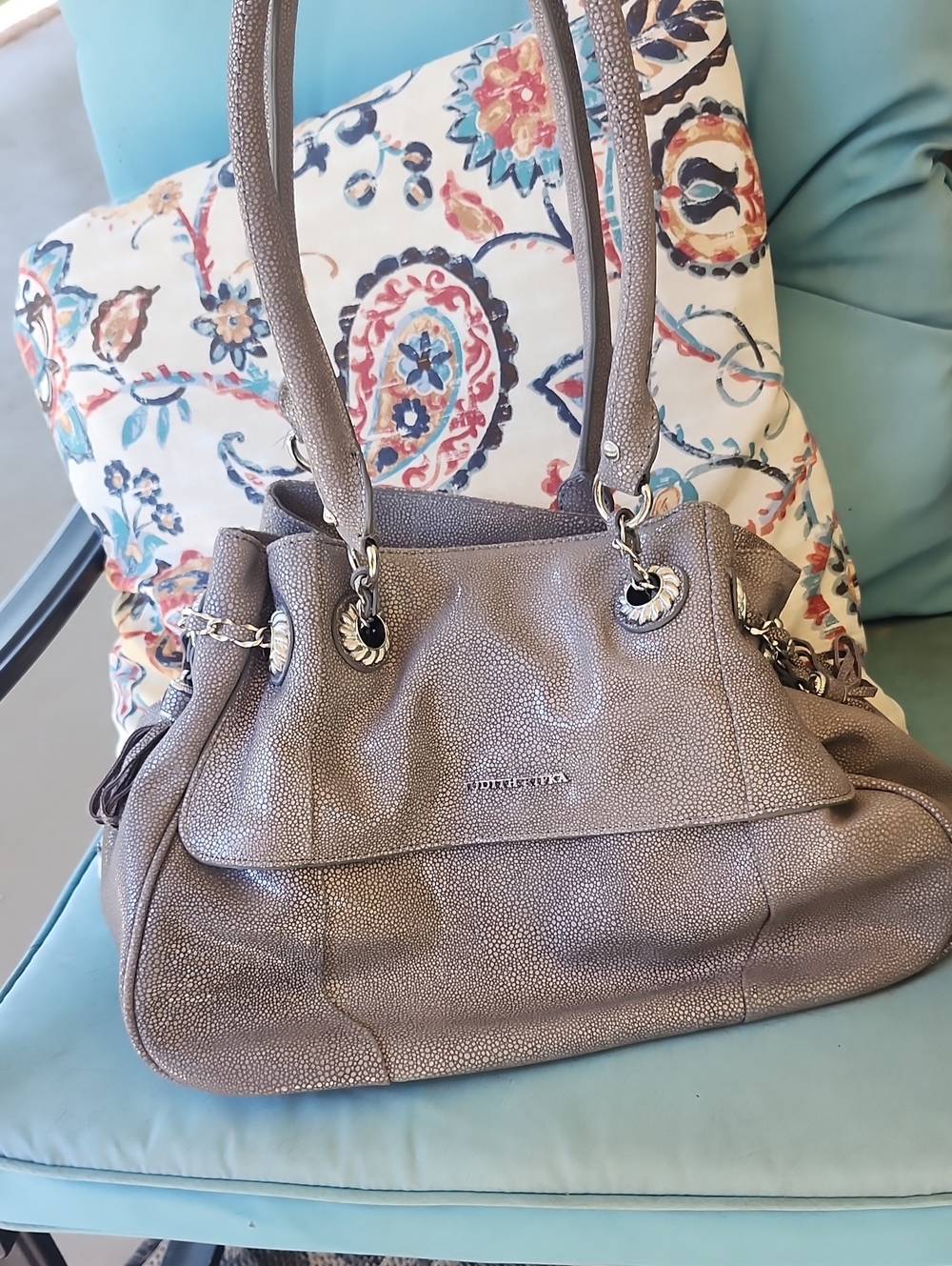 Judith Ripka  Metallic Pebbled Shoulder Bag - Silver Gray - Picture 12 of 13